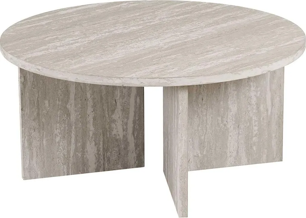 Table basse ronde en pierre naturelle travertin gris Drasir Ø90 cm