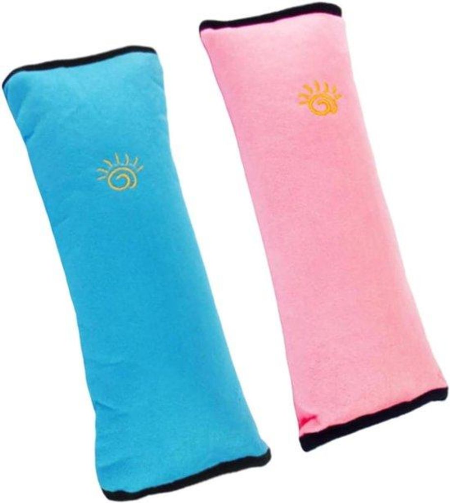 Kinderautogordelkussens 2-Pack - Neksteun - Schouderbescherming - Superzacht Katoen - Blauw en Roze