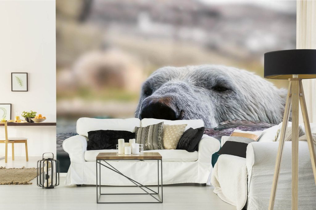 Vlies Fototapete EISBÄR SCHWIMMT IM WASSER 375 x 250 cm (inkl. Kleister) - Vlies Tapete, Wandtapete, Wandbilder - Tapete für Wohnzimmer Schlafzim...