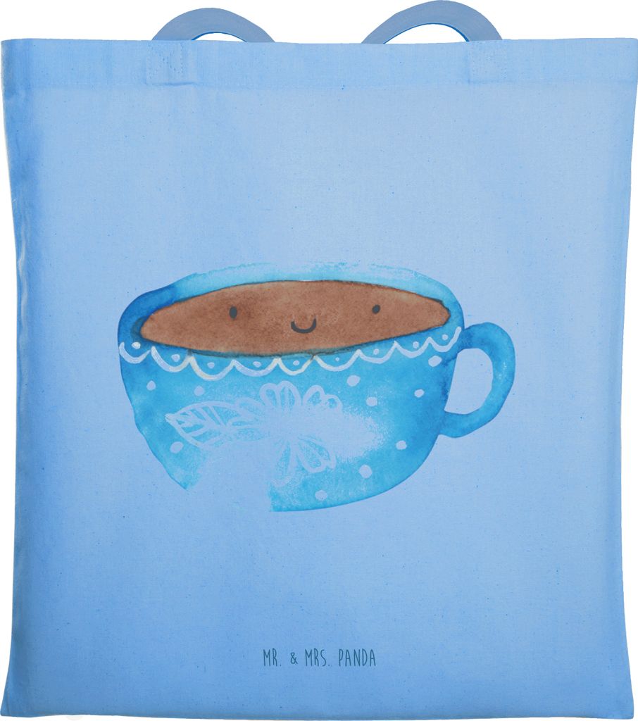 Mr. & Mrs. Panda Schultasche Kaffee Tasse - Sky Blue - Geschenk, Genuss, Tote Bag, Laptoptasche, Glücklich, Geschmack, Stoffbeutel, Uni Tasche, Lu...