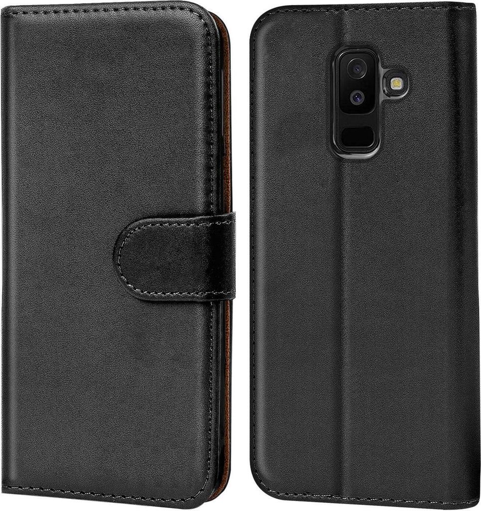 Conie Klapp Tasche für Samsung Galaxy A6 Plus Kartenfach Rundumschutz Hülle in Schwarz