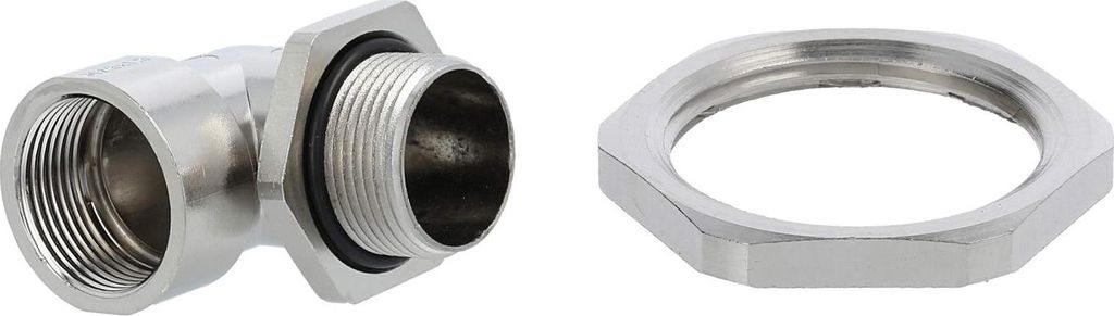 STEX24 Winkelverschraubung mit Gegenmutter M25x1,5 Zink-Druckguss vernickelt Gewindelänge 16,5mm - 1 Stück