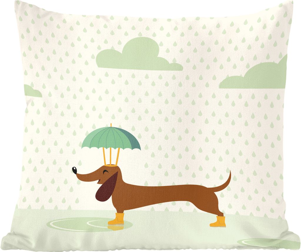 MuchoWow Zierkissen Sofakissen Wohnzimmer Dekokissen 60x60 cm Herbst - Illustration - Hund - Sitzfläche - Foto Polster