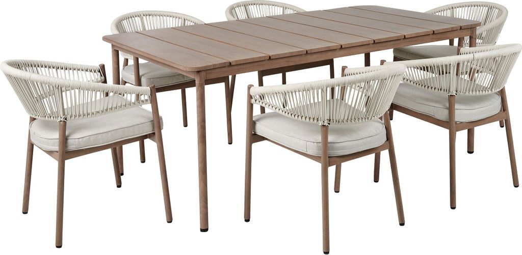 BELIANI Gartenmöbel Set Dunkler Holzfarbton aus Aluminium 7-Teilig Modern Rechteckiger Tisch mit 6 Stühlen für Garten Terrasse Außenbereich Out...