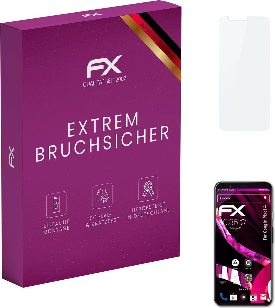 atFoliX FX-Hybrid-Glass Displayfolie kompatibel mit Google Pixel 4 Glasfolie