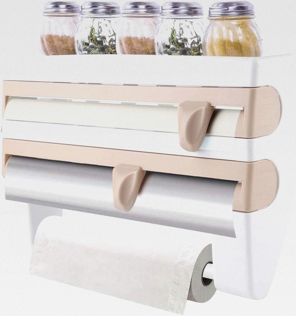 Wandrollenhalter, 3-Fach Schneidabroller, Papierrollenhalter Mit Scharfen Klingen Folienschneider Mit Abstellfläche Für Insgesamt Küche Badezimm...