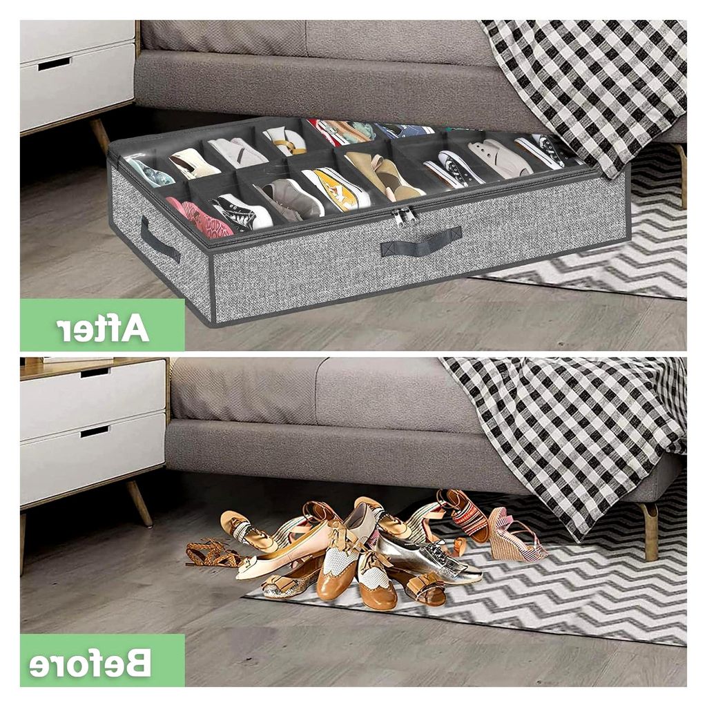 32 Paar Schuh-Aufbewahrungsbox, Unterbett-Organizer, Organizador De Zapatos, extra großer Zapateras Organizer, Hellgrau, 2er-Set