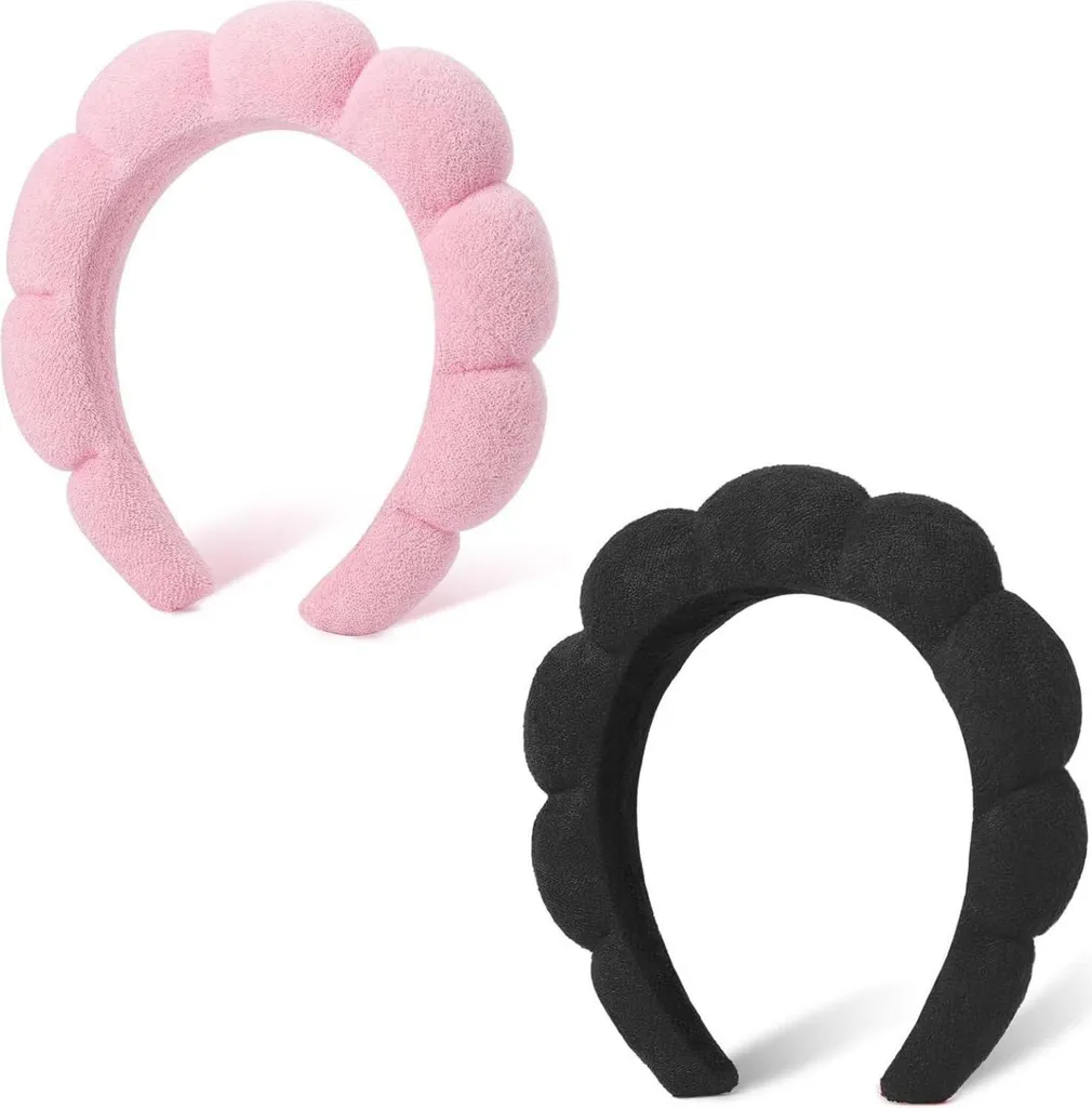 Bandeau soin visage en éponge douce design nuage rose et noir lot de 2