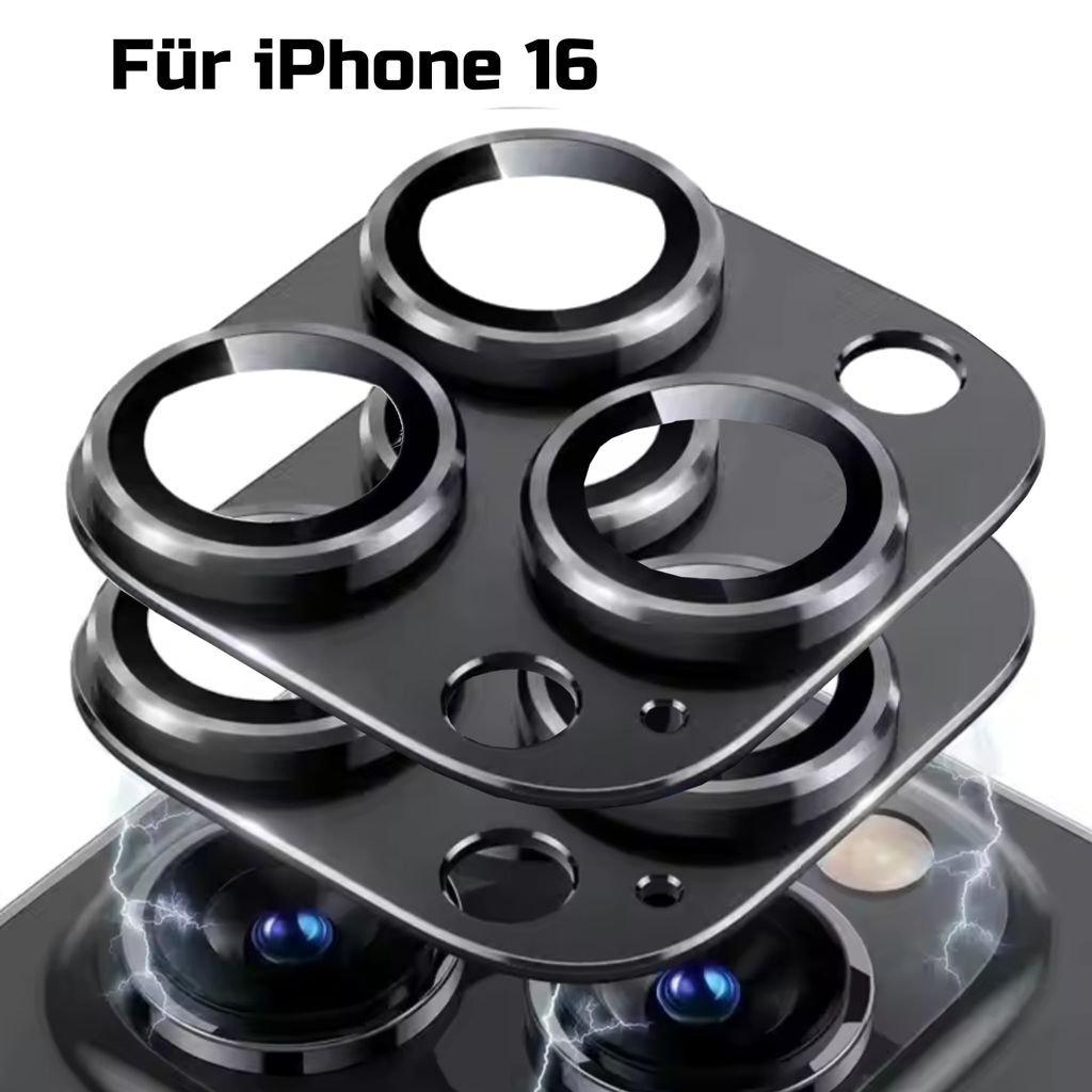 Close-up of camera lens protectors for an iPhone 16.
