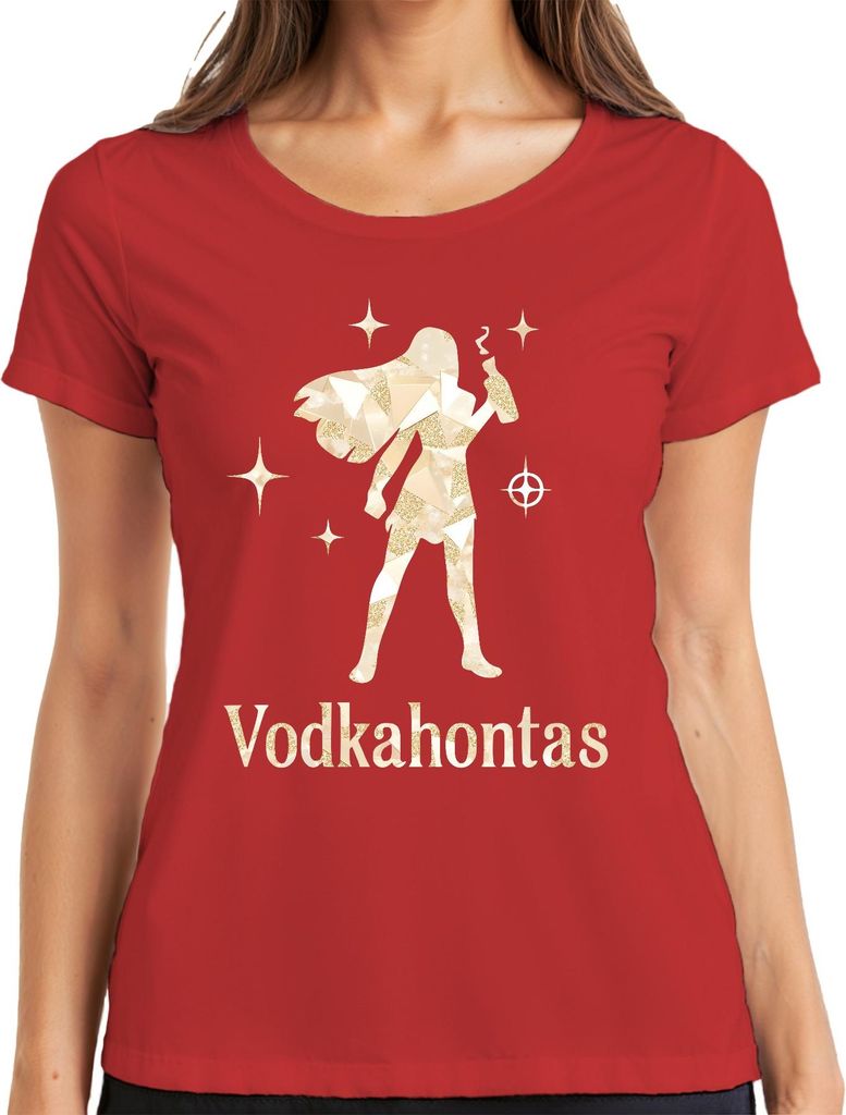 Vodkahontas Witzig Mädelsabend JGA Cocktail Party Spruch Frauen Damen T-Shirt, Rot, L
