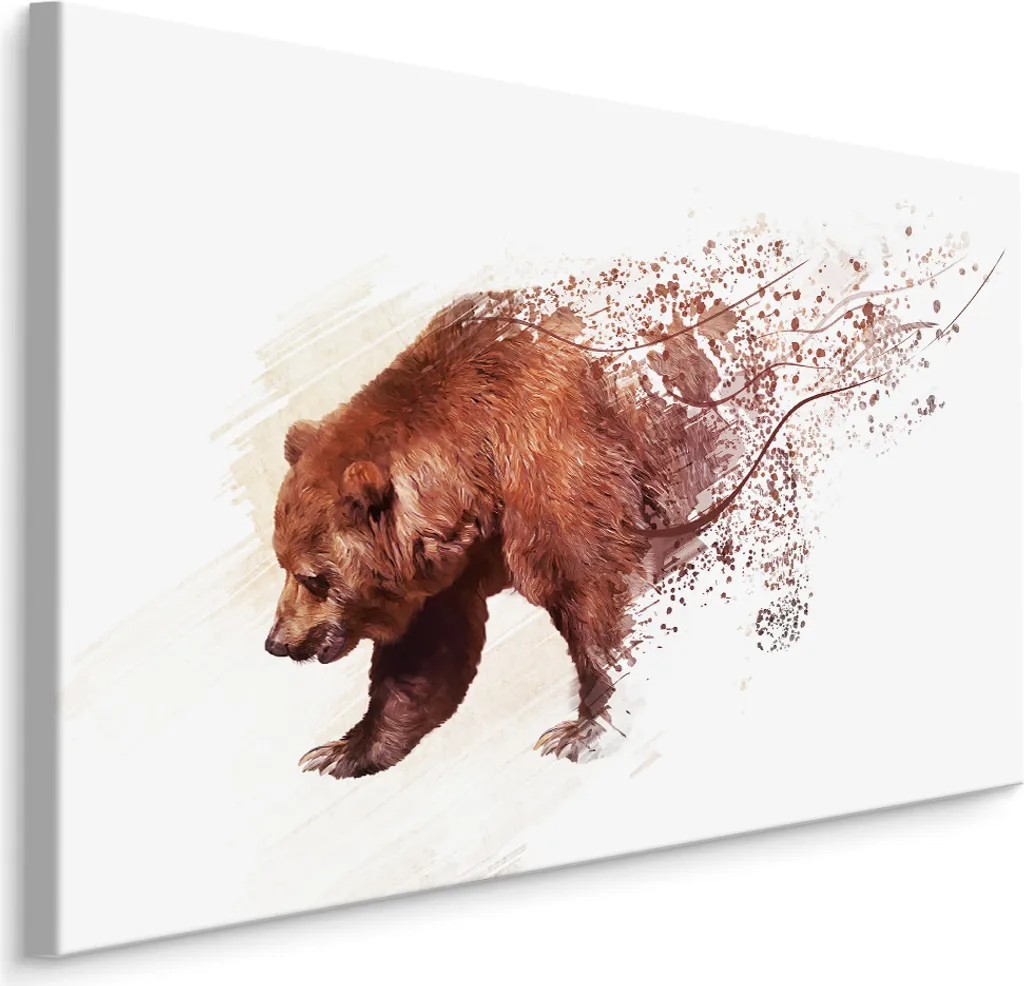 Favoloso quadro su tela 70x50 cm XXL Stampa d'arte Animali Orso Acquerello astratto