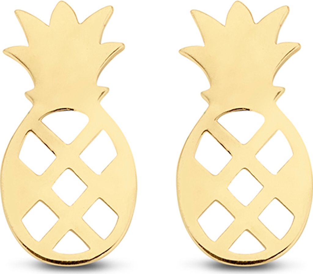 New Bling Goud 9NBG-0044 - Oorknop Ananas - Glad - 9mm - Goud