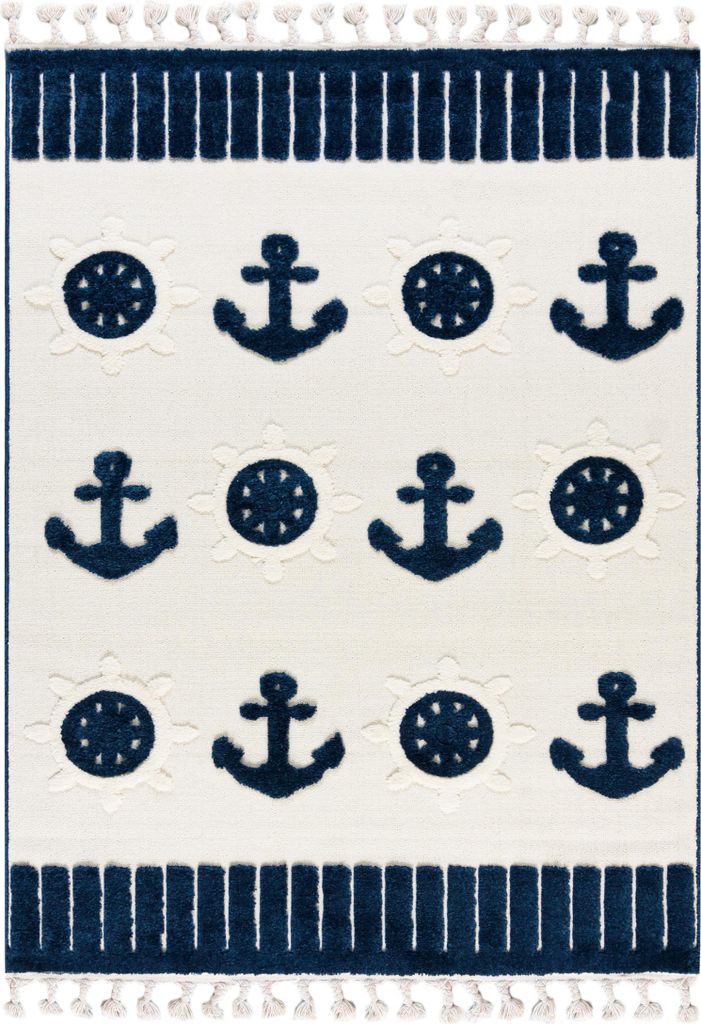 Mazovia Kinderteppich Spielteppich - Ankern und Steuerrädern Creme, Blau Marine Weicher Teppich für Kinderzimmer - Allergikerfreundlich, Fußbode...