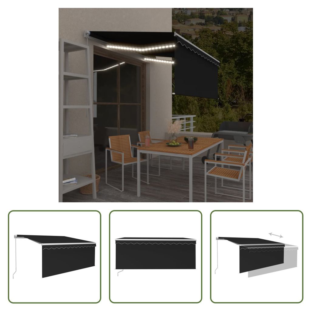 The Living Store Markise Manuell Einziehbar mit Rollo LED 3,5x2,5m Anthrazit