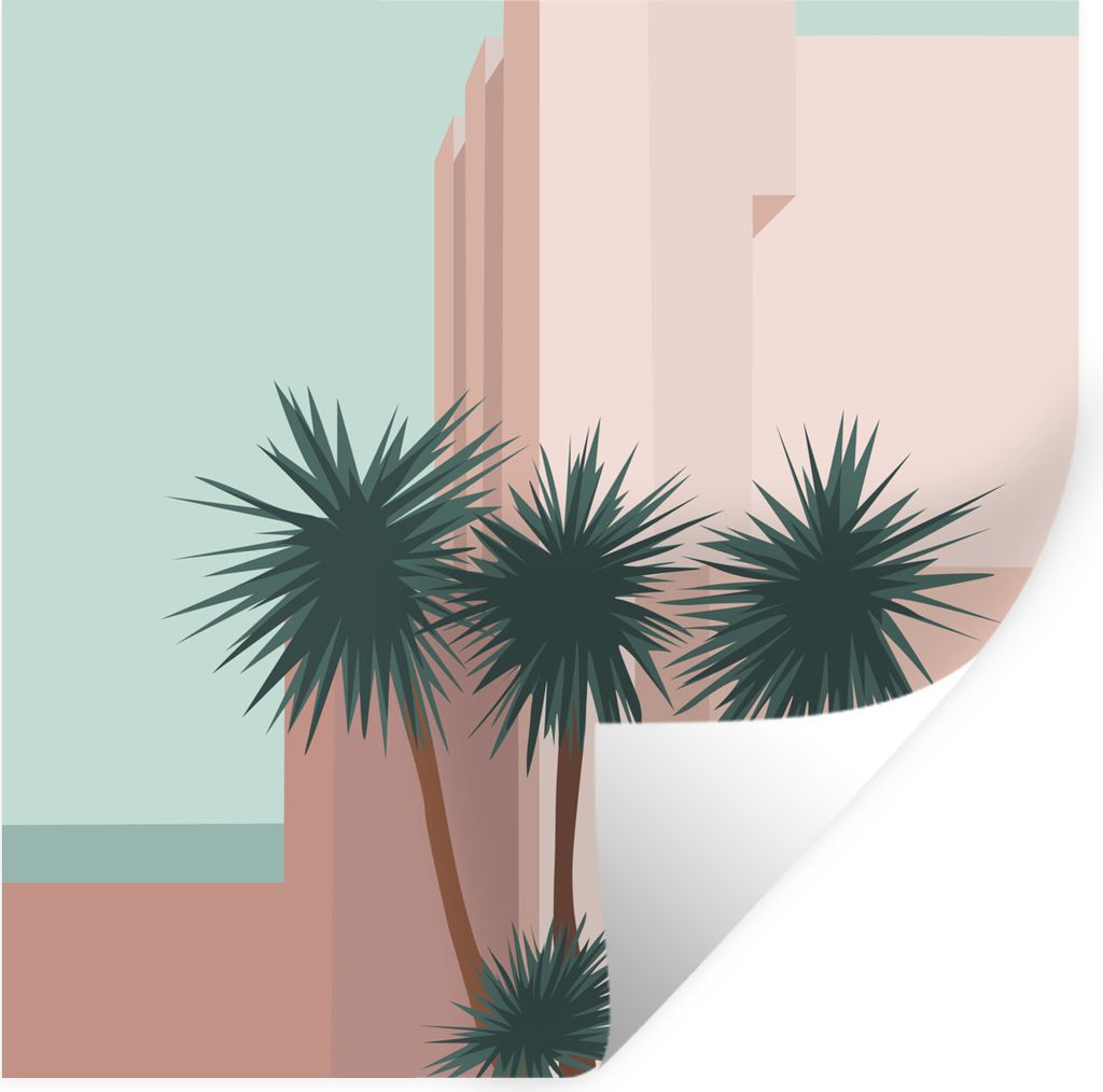MuchoWow Wandtattoo Wandsticker Wandaufkleber Sommer - Palmen - Gebäude 50x50 cm Selbstklebend und Repositionierbar - Selbstklebend - Fototapeten