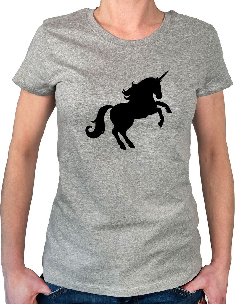 Huuraa Damen T-Shirt Einhorn Silhouette S Sport Grey Bio Baumwolle Fairtrade Damenshirt Geschenkidee