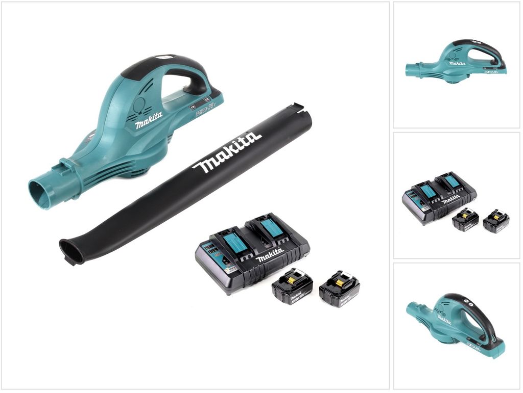 Makita DUB 361 PM 2x 18 V / 36 V Akku Laubbläser Gebläse + 2x Makita BL 1840 B 4 Ah / 4000 mAh Akku + Makita DC 18 RD 2-fach Ladegerät