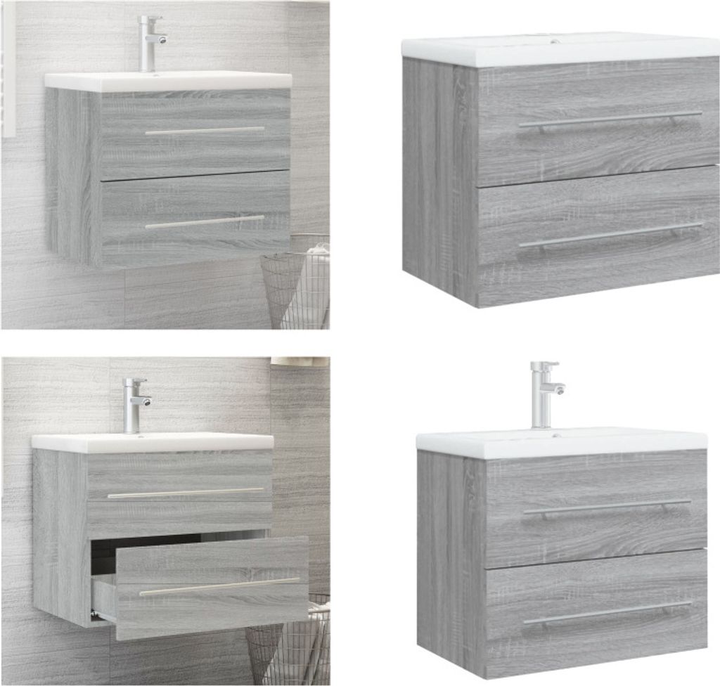 vidaXL Waschbeckenschrank mit Einbaubecken Grau Sonoma Holzwerkstoff - Waschbeckenunterschrank Mit Waschbecken - Waschbeckenunterschränke Mit Wasc...