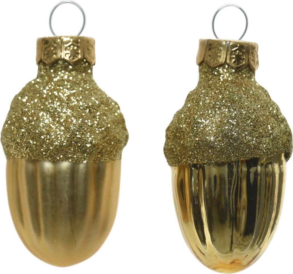 Christbaumschmuck Eicheln 4cm Glas 12 Stück - Hellgold