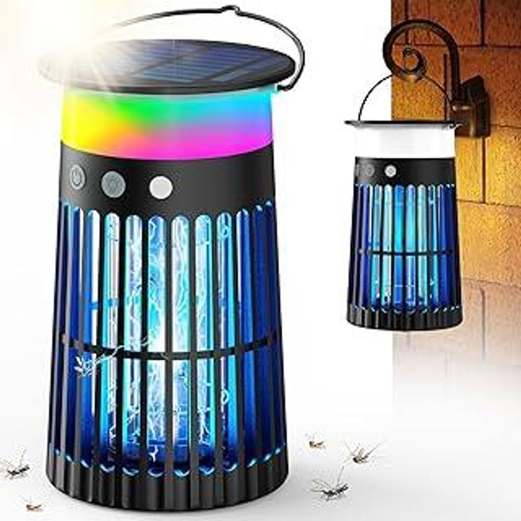 Anysun Solar Insektenvernichter Elektrisch, Wasserdichte Mückenfalle Fliegenfalle, Wiederaufladbare Mückenlampe gegen Fluginsekten für Innen- un...