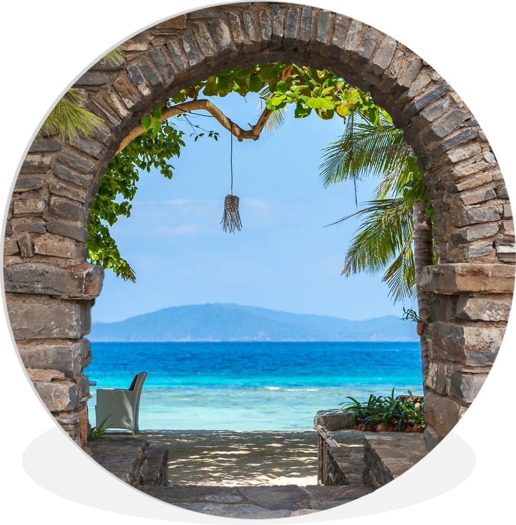 MuchoWow Rundes Wandbild - Runde Bilder Strand - Meer - Tropisch - Sommer - Aussicht Ø 90 cm Kreis Wanddekoration Kunststoff - Wandkreis - Wands...