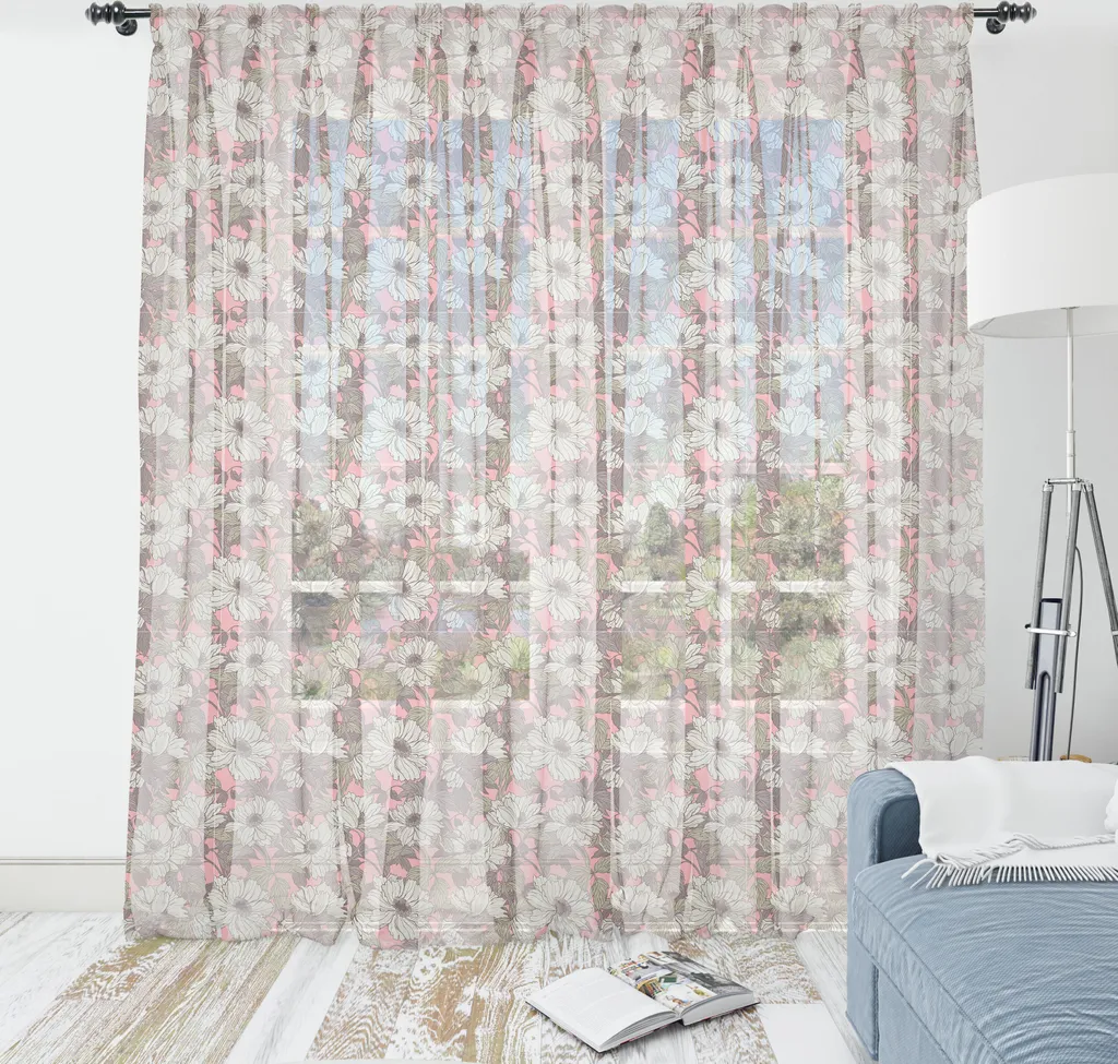 Arazzo Grande 210x274 cm ABAKUHAUS Satin Floreale Rosa e Grigio