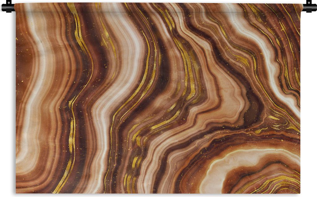 MuchoWow Wandteppich Wandbehang Marmor - Beige - Gold 150x100 cm Tapisserie Dekoration Wandtuch - Waschbar - Tapisserien - Wand-Decke