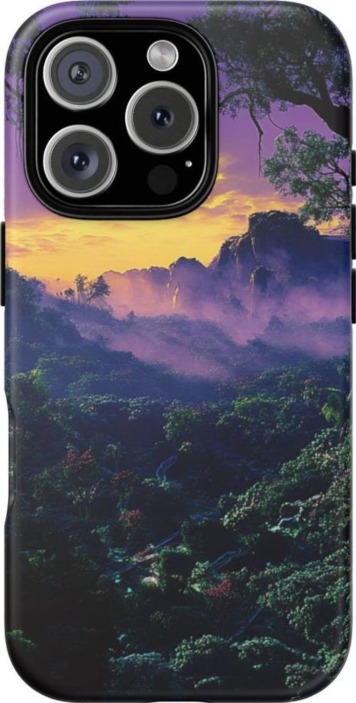 Surrealistischer Dschungel bei Sonnenuntergang – Handyhülle Kompatibel mit iPhone 16 Pro