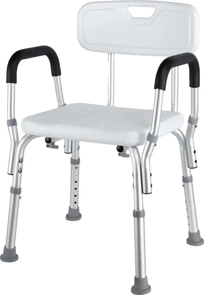 Chaise de douche 136 kg en alu avec accoudoirs amovibles et pieds ventouse
