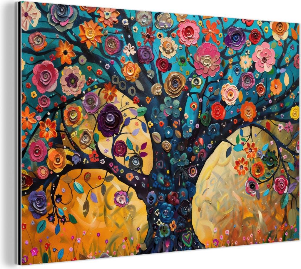 MuchoWow Wanddekoration Metall Metallbild Wandkunst 60x40 cm Baum - Lebensbaum - Farbenfroh - Blumen - Modern MuchoWow Aluminium Gemälde - Gemälder