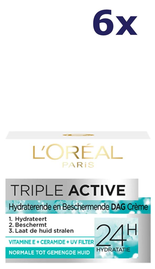 6x L’Oréal Paris Triple Active Tagescreme für normale bis Mischhaut 50 ml