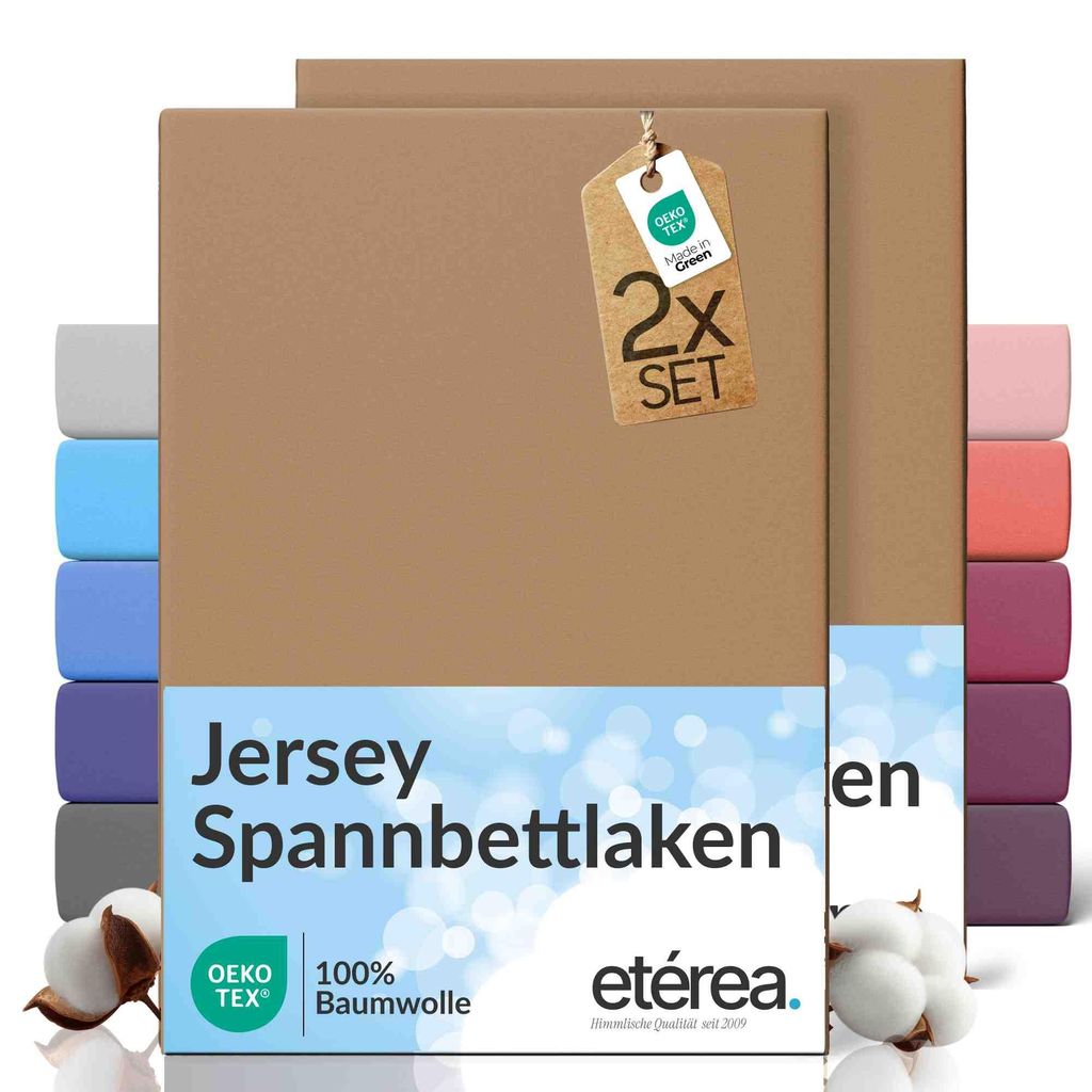 2er Set Jersey Spannbettlaken 200x220cm - 100% BAUMWOLLE - Bettlaken Spannbetttuch 200x220cm - Stucco