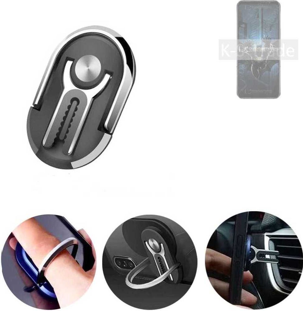 K-S-Trade 3in1 Smartphone-Ring Handy-Ring kompatibel mit Asus ROG Phone 6 Batman Edition Dimensity Fingerhalterung Handyring Tischständer