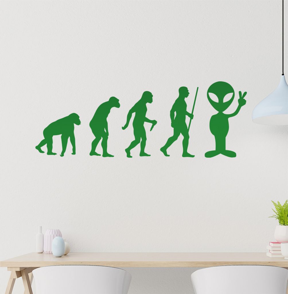 Alien Peace UFO Evolution Wandtattoo Wandaufkleber Wall Sticker - Dekoration, Küche, Wohnzimmer, Schlafzimmer, Badezimmer