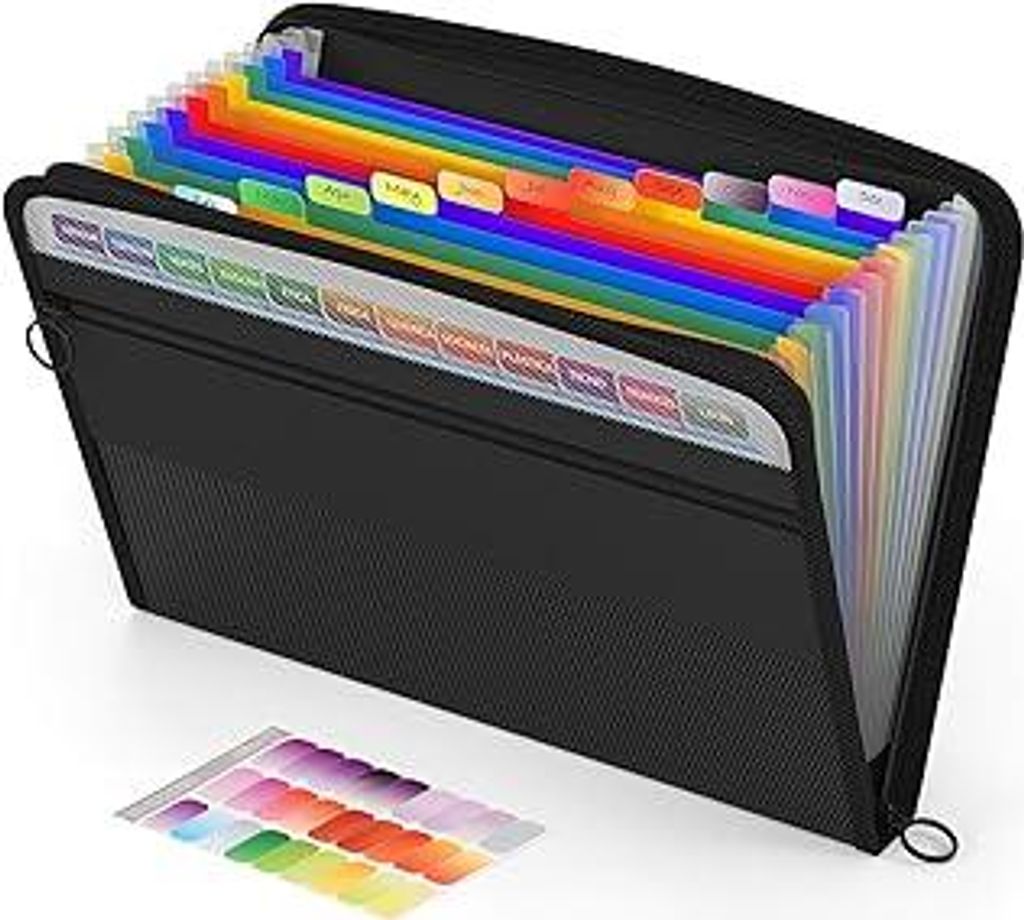 ABC life Dokumentenmappe A4 mit Reißverschluss, Ordner A4 13 Fächern mit Fronttaschenhalter/Klebeetiketten, Wasserdichte Akkordeonmappe, Erweiter...