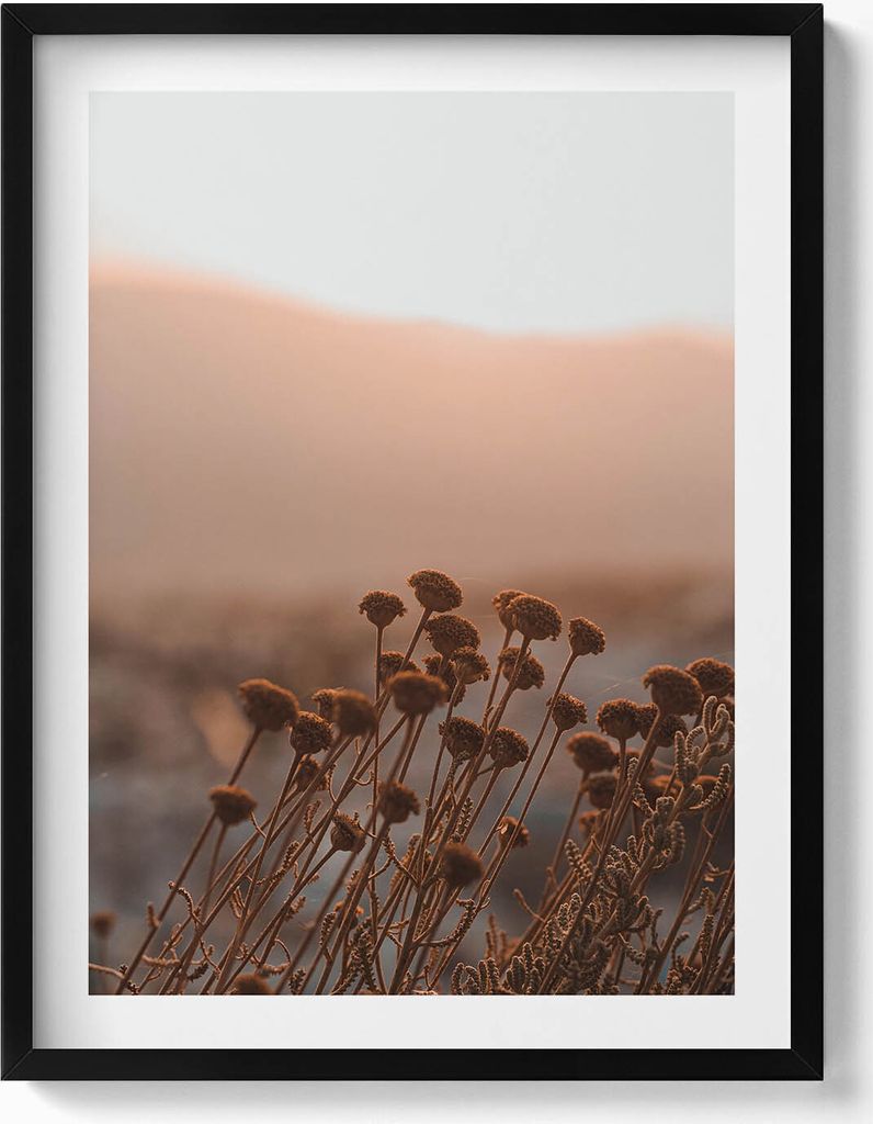 Romantische Graslandschaft im Boho-Stil– Wandbild mit Rahmen – Gerahmtes Bild – Wanddekoration – 60x80 cm – Schwarz Rahmen