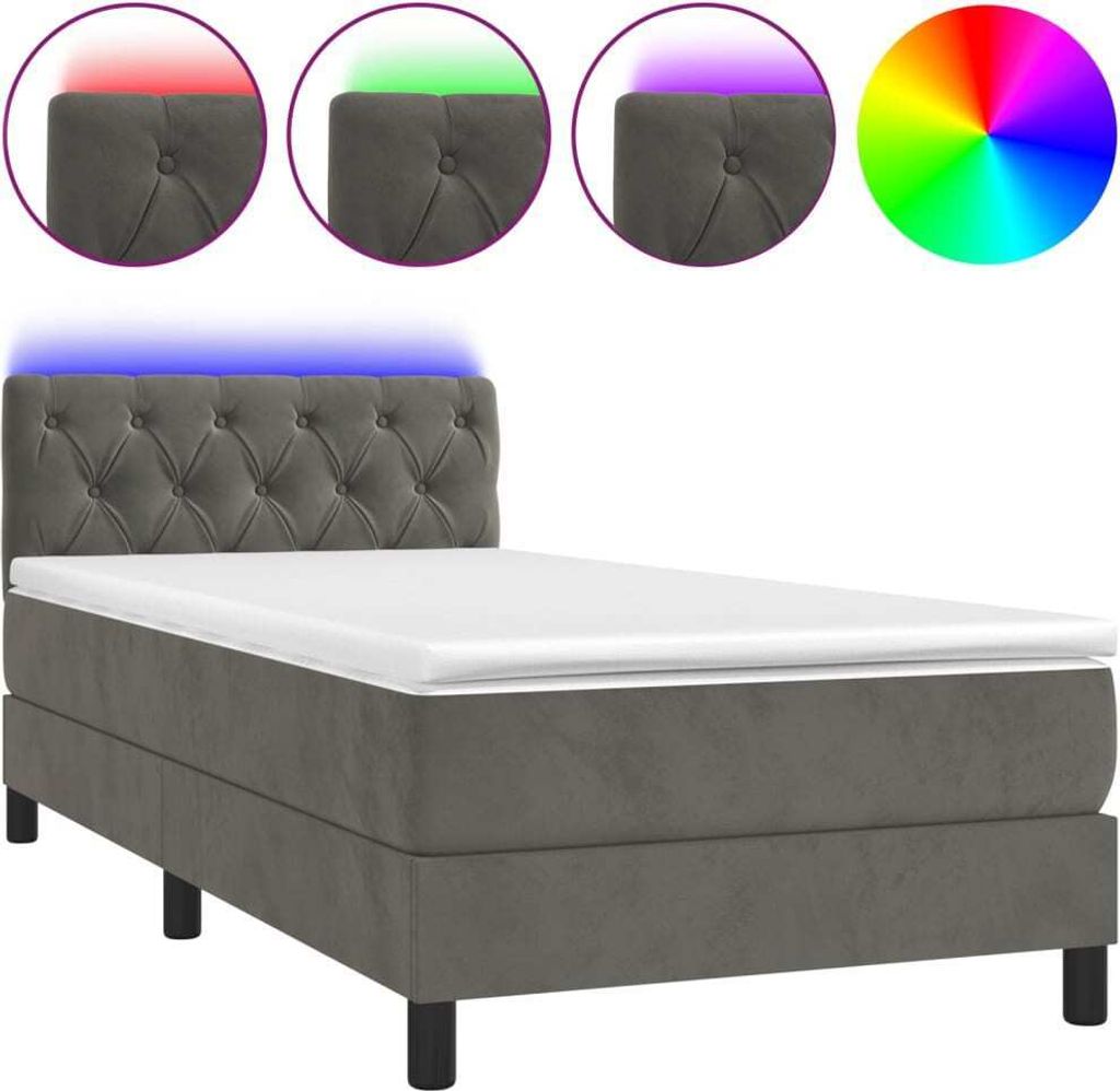 Boxspringbett mit Matratze & LED Dunkelgrau 80x200 cm Samt