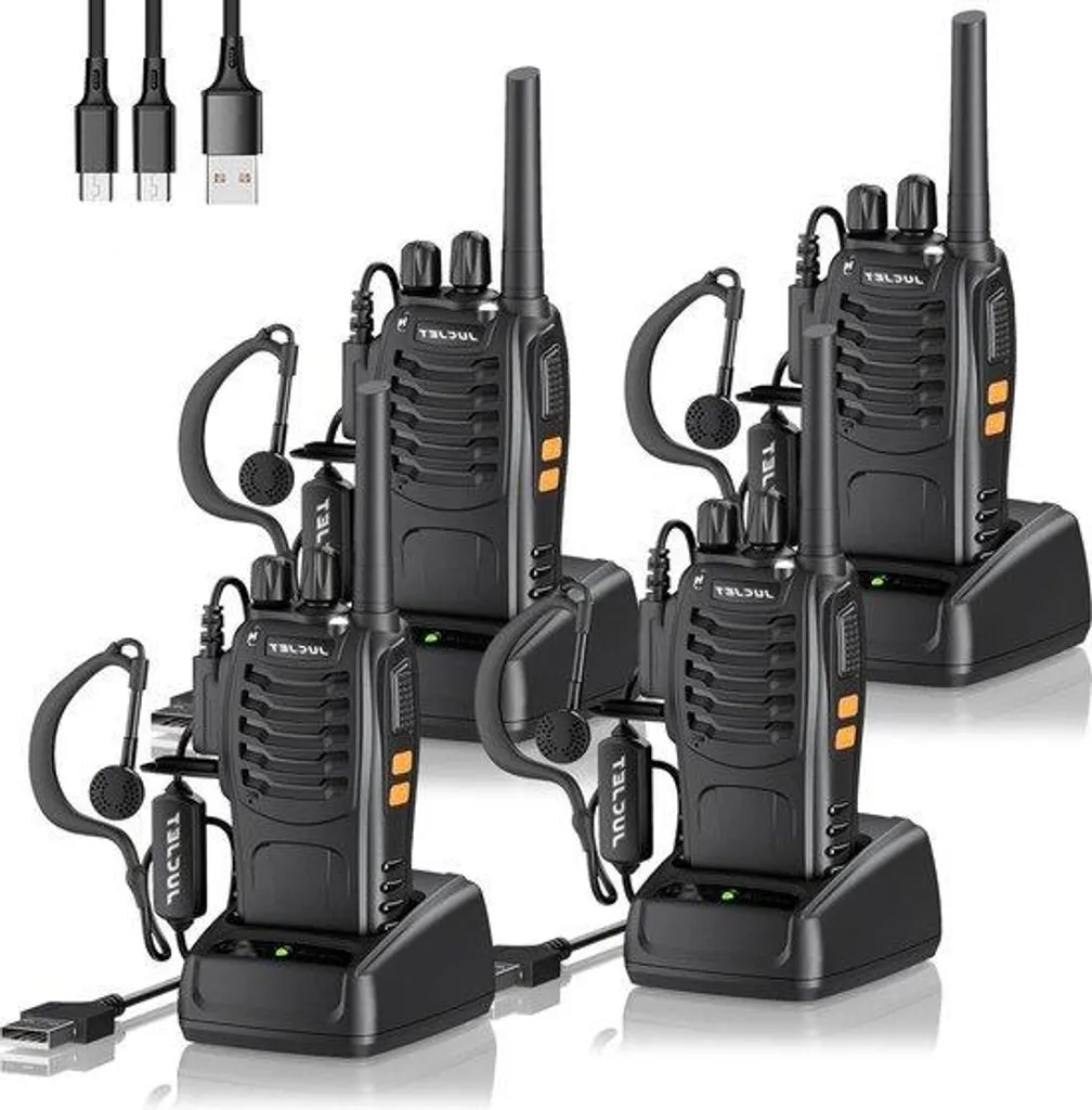 Talkie-walkie rechargeable longue portée 16 canaux avec lampe LED noir