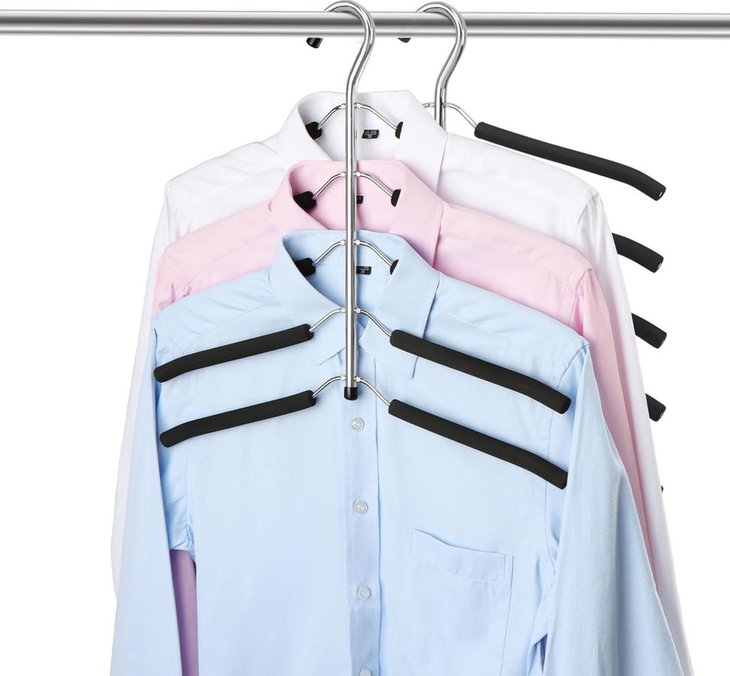 4 Stück mehrlagige Kleiderbügel, 5 Bügel pro Aufhängung, mit Aufhänghaken, platzsparend für Kleiderschrank, Oberbekleidung, rutschfest, mehrf...