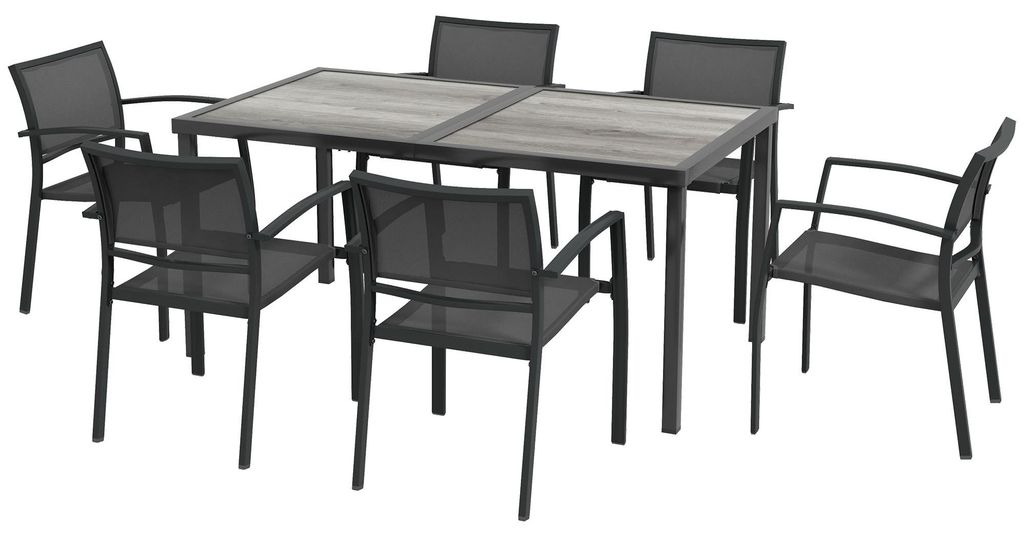 Gartenmöbel-Set Gartensitzgruppe, 1 Tisch, 6 Stühle, 150 x 87 x 72 cm, Grau