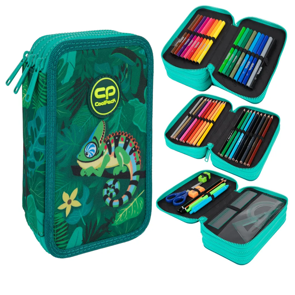 Trousse à Crayons Triple Garnie Coolpack Jumper 3 Motif Caméléon