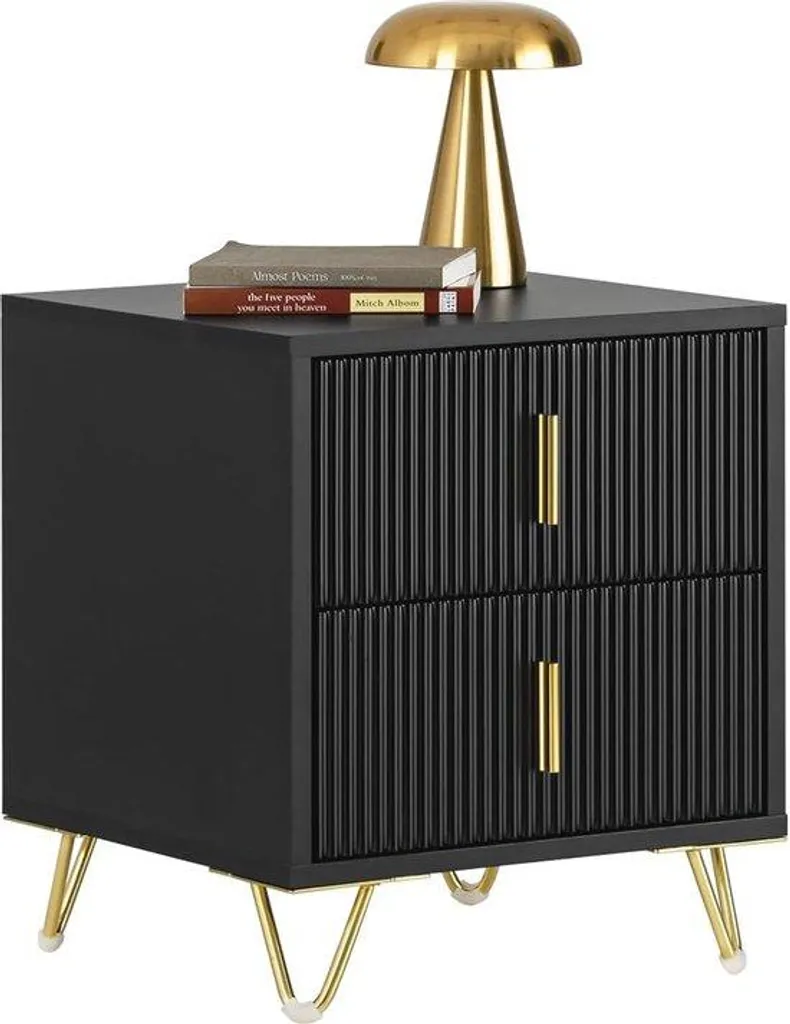 Table de chevet moderne Rootz à 2 tiroirs noir et or chic 40x47x40 cm