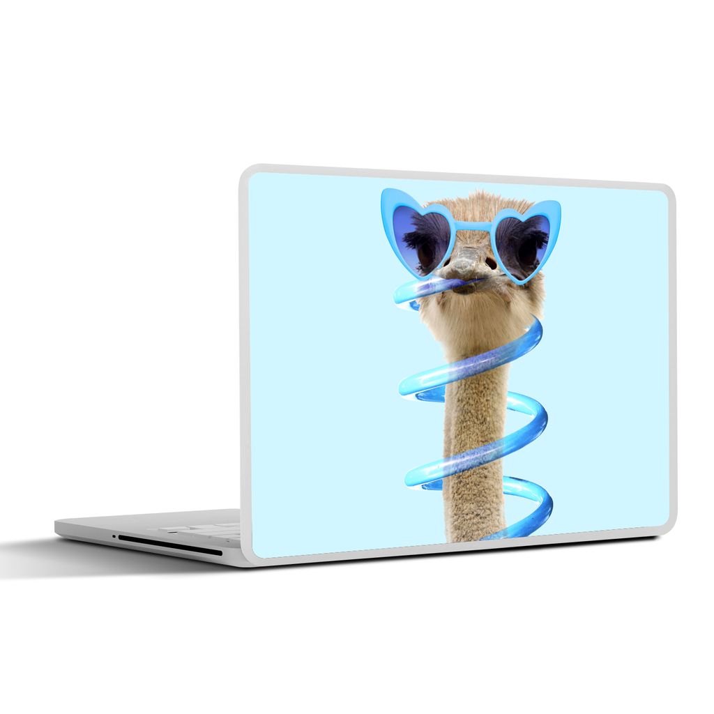 MuchoWow Laptop Aufkleber Sticker Cover Strauß - Sonnenbrille - Blau - Tiere 40x30 cm - Laptop Dekoration - Selbstklebend