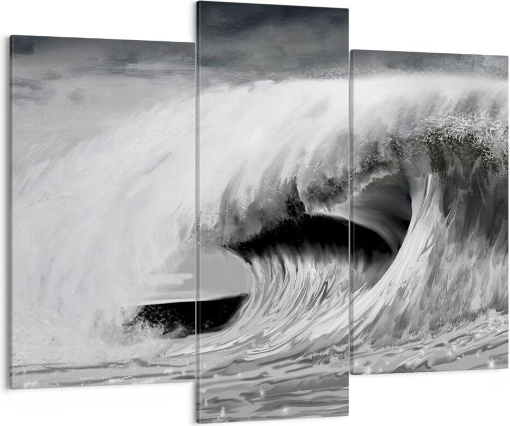Bild auf Leinwand - Leinwandbild - 3 Teile - Welle Zeichnung Schwarzweiß - 130x100cm - Wand Bild - Wanddeko - Wandbilder - Leinwanddruck - Bilder ...