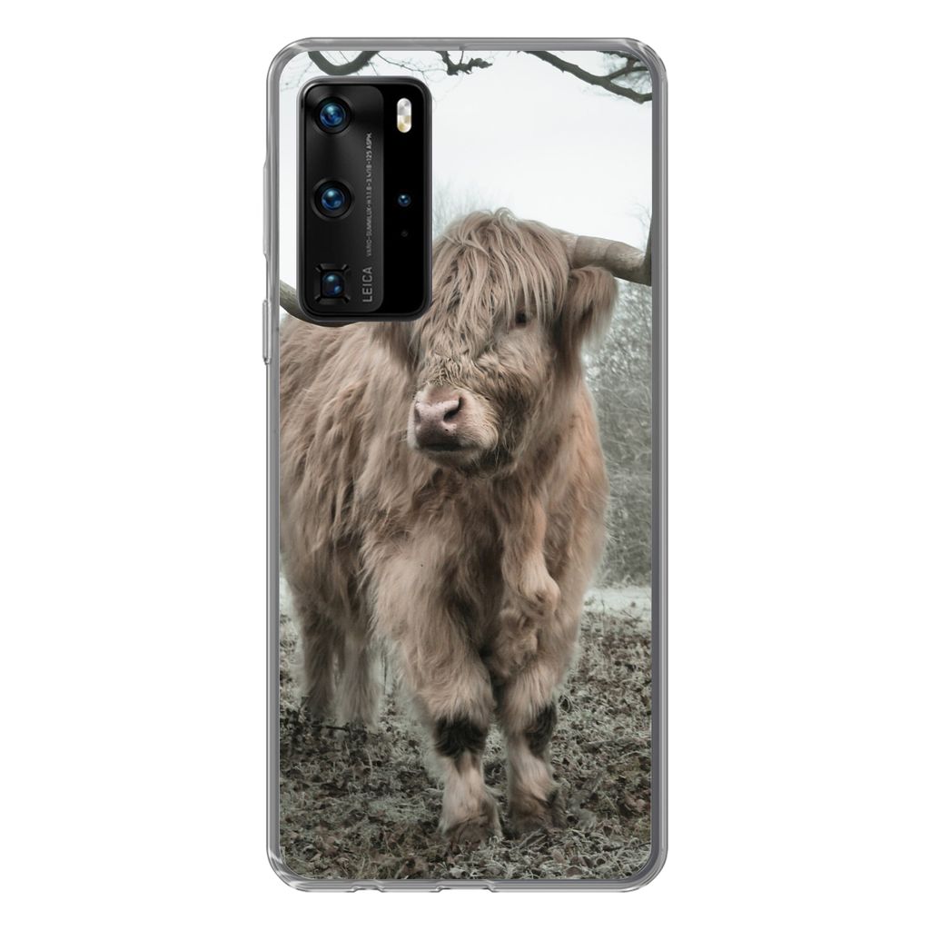 MuchoWow Handyhülle Schutzhülle Hülle für Huawei P40 Pro Schottische Highlander - Natur - Herbst - Tiere - Wildtiere - Wald Silikon Softcase ...