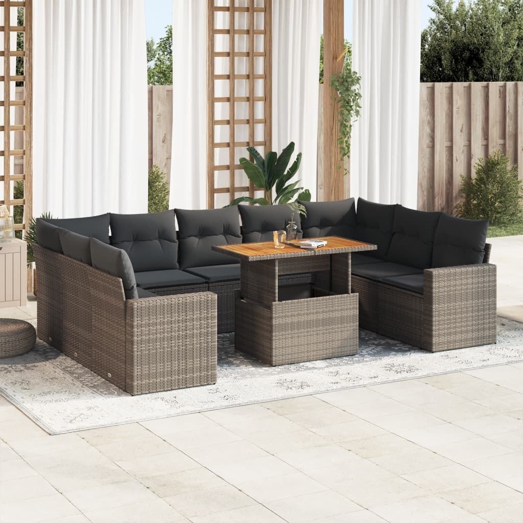 "Rabatt" 10-tlg. Garten-Sofagarnitur - mit sofa - mit Kissen Grau Poly Rattan - Lounge-Dining set CC12074