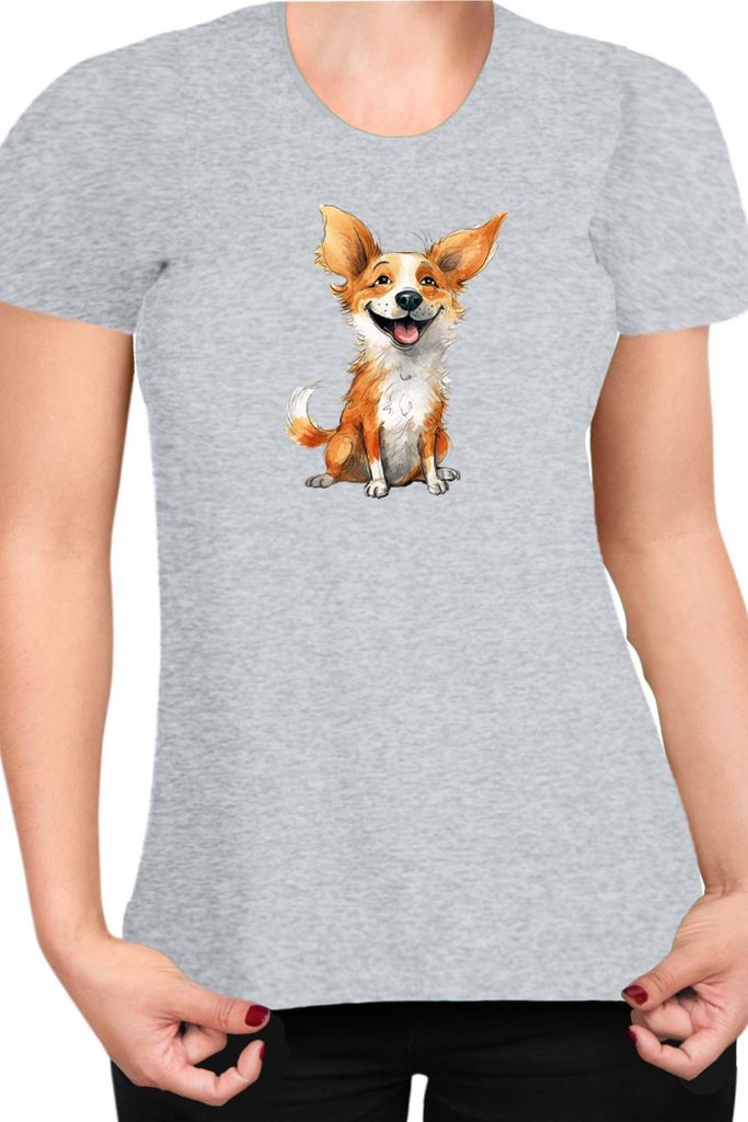 Damen T-Shirt Funny Dogs Breeds Corgi Dog Breed, Lady M / Grau