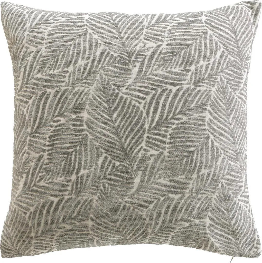 Coussin gris 40x40 en jacquard de feuilles avec finition haut de gamme