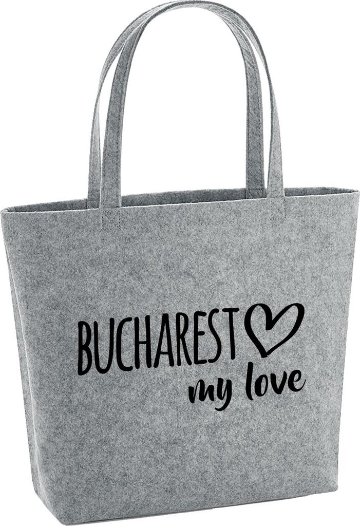 Huuraa Filzshopper Bucharest my love 22 Liter Grey Melange Filztasche Geschenkidee
