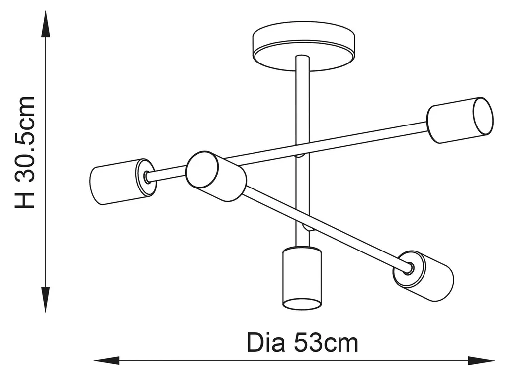 Plafonnier Métal Multi-bras 5 Lampes E27 40W Finition Studio Design - 7